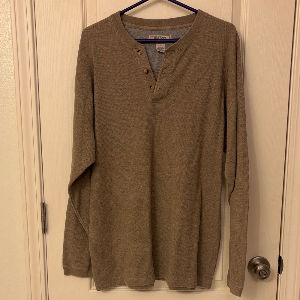 Men's Long Sleeve Henley Shirt - Brown